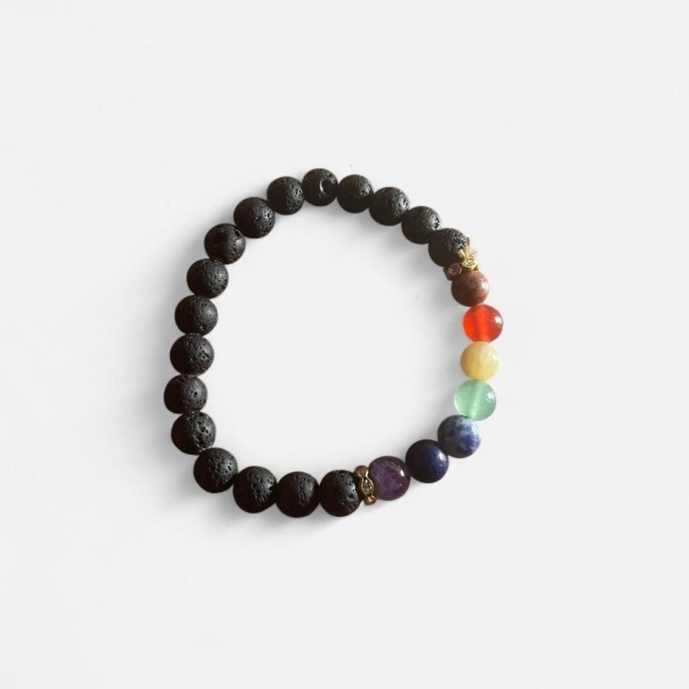 Chakra Crystal Beaded Bracelet with Real Lava Beads